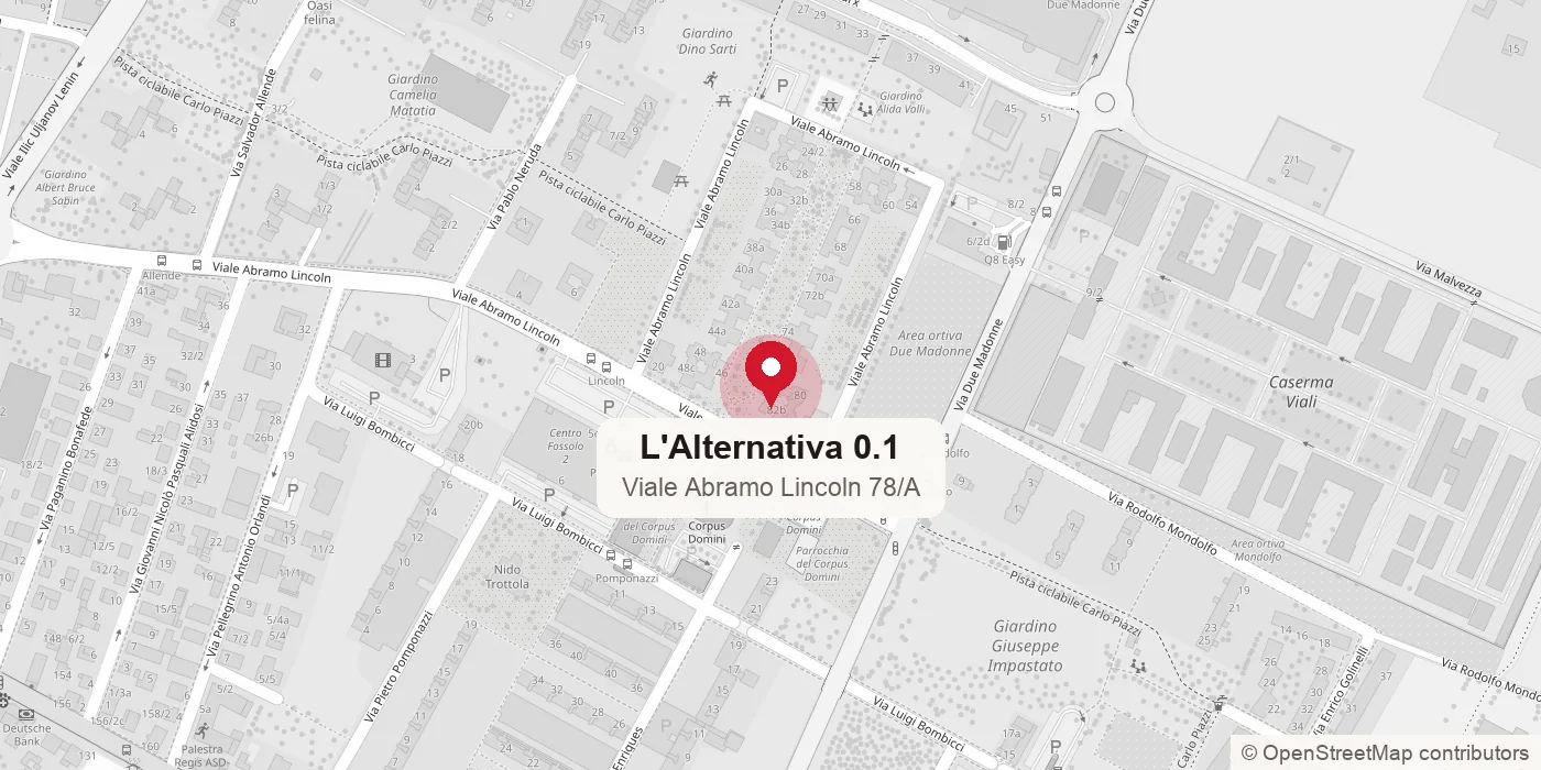 Mappa del quartiere con la posizione di L'Alternativa 0.1 in Viale Abramo Lincoln 78/A